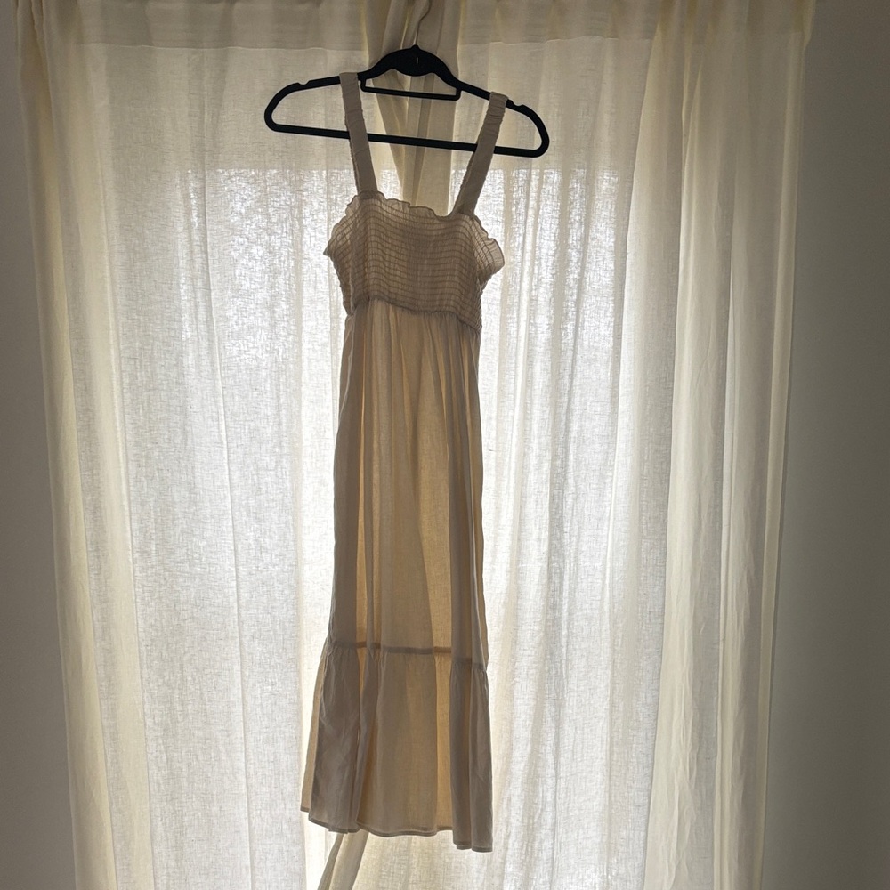 Urban Renewal Cream Smocked Midi Dress with Wide Straps